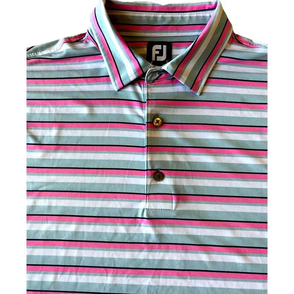Footjoy Polo Shirt XL Mens Pink Gray Stripe Polo Golf Colorful Preppy Retro FJ